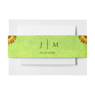 Bandeau De Faire-part Fleurs jaunes sur Mariage vert Abstrait