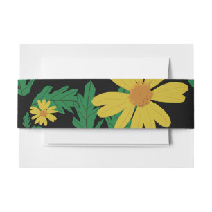 Bandeau De Faire-part Fleurs marguerites jaunes avec invitation feuille 