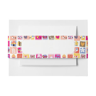 Bandeau De Faire-part fleurs mignonnes, oiseaux, motif de carrés de