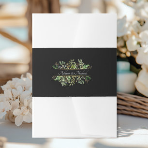 Bandeau De Faire-part Fleurs Or Vert