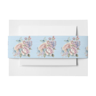 Bandeau De Faire-part Fleurs roses et bleues et papillon