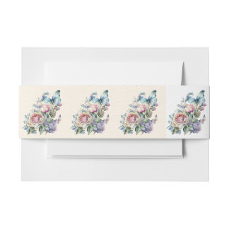 Bandeau De Faire-part Fleurs roses et bleues et papillon
