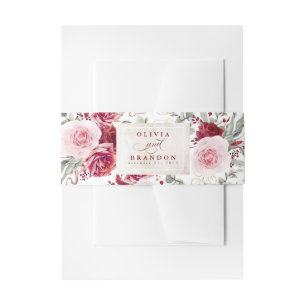 Bandeau De Faire-part Fleurs Rouges Bourgogne Motif Mariage élégant