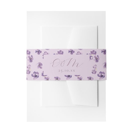 Bandeau De Faire-part Fleurs violettes Romantique Script Calligraphie (Devant example)