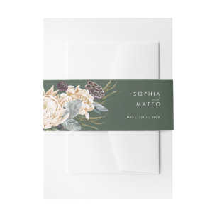 Bandeau De Faire-part Floral blanc Dark Green Invitation Belly Band