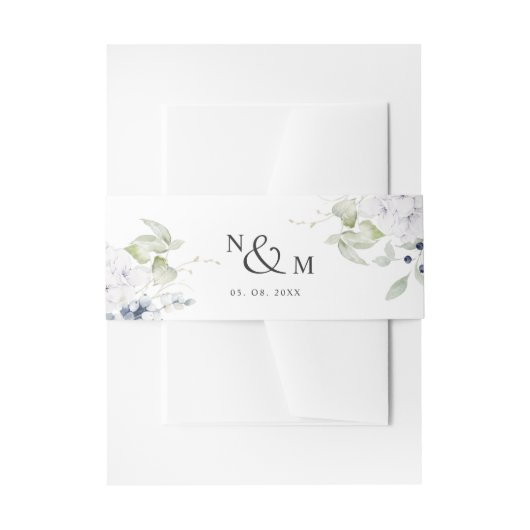 Bandeau De Faire-part Floral bleu blanc, Mariage monogramme (Devant example)