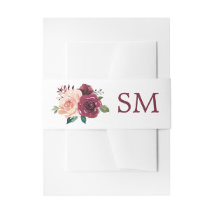 Bandeau De Faire-part Floral Blush Bourgogne Rose Monogramme