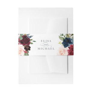 Bandeau De Faire-part Floral Burgundy Navy Blush Élégant