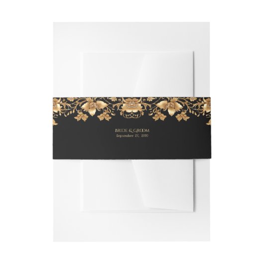 Bandeau De Faire-part Floral Orné Noir Or (Devant example)