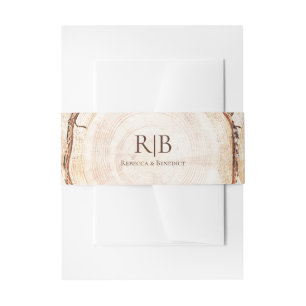 Bandeau De Faire-part Fond d'écorce d'arbre en bois Monogramme de mariag