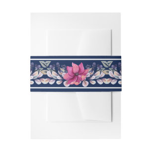Bandeau De Faire-part Fuchsia Marine Rose Bleu Floral
