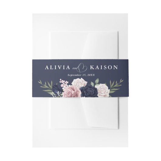 Bandeau De Faire-part hic Elegant Blush Mariage bleu marine (Devant example)