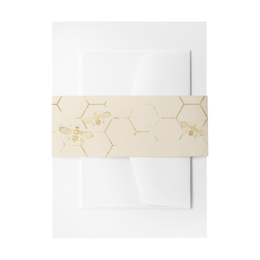Bandeau De Faire-part Honey Bee Cream Gold Invitation Belly Band (Devant example)