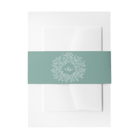 Bandeau De Faire-part Image monogramme de feuille dessin blanc sur sauge (Devant example)