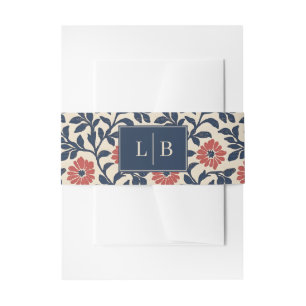 Bandeau De Faire-part Initiales Florales Élégantes Navy