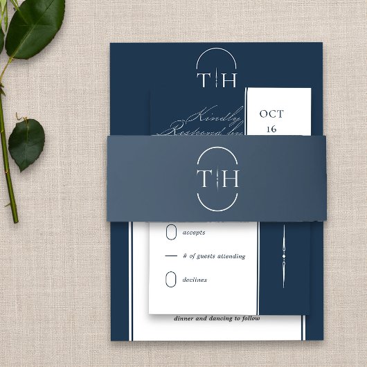 Bandeau De Faire-part Initiales monogrammes Mariage bleu marine