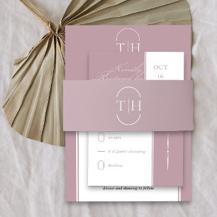 Bandeau De Faire-part Initiales monogrammes Mariage rose Rose poussiéreu