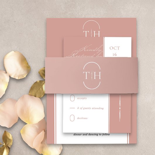 Bandeau De Faire-part Initiales monogrammes Rose Mariage or