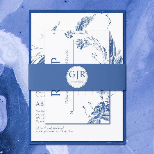 Bandeau De Faire-part Initiales simples et élégantes mariage bleu