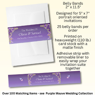 Bandeau De Faire-part Invitation Bande de ventre Purple Mauve Fleurs & B