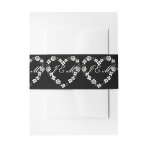 Bandeau De Faire-part Invitation de mariagee cœur floral noir blanc