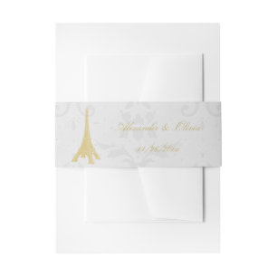 Bandeau De Faire-part Invitation Gold Eiffel Tower Mariage damassé