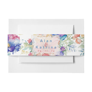 Bandeau De Faire-part Invitation ventre gras Fleur Sauvage Gras Bleu Ros