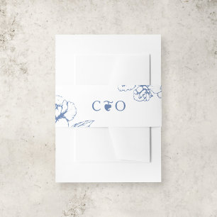 Bandeau De Faire-part Jardin Floral Bleu Vintage Classique Initiales de