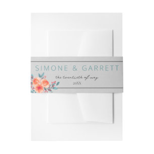 Bandeau De Faire-part Joyeux Floral Orange et Mariage Turquoise