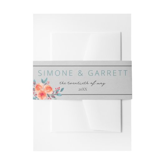 Bandeau De Faire-part Joyeux Floral Orange et Mariage Turquoise (Devant example)