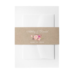 Bandeau De Faire-part Kraft Aquarelle Floral rose Mariage