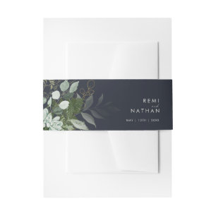 Bandeau De Faire-part La verdure et la feuille d'or Dark Navy