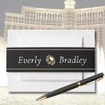 Bandeau De Faire-part Las Vegas Casino Chip Black Gold Heart Mariage<br><div class="desc">Ce groupe de ventre de style casino est minimal et audacieux pour votre mariage de destination. Personnaliser avec vos noms</div>