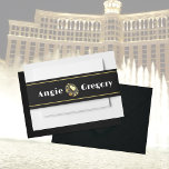 Bandeau De Faire-part Las Vegas Casino Chip Black Gold Heart Mariage<br><div class="desc">Ce groupe de ventre de style casino est minimal et audacieux pour votre mariage de destination. Personnaliser avec vos noms</div>