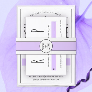 Bandeau De Faire-part Lavande violet bande et mariage des initiales