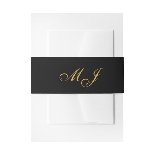 Bandeau De Faire-part Luxe Black Gold Calligraphie Bride Groom Monogramm (Devant example)