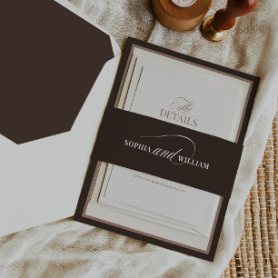 Bandeau De Faire-part Luxe Brun et Calligraphie Ivoire Mariage Neutre