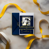 Bandeau De Faire-part Luxe Dark Blue et Gold Invitation Belly Band