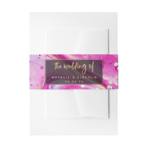 Bandeau De Faire-part Marbre rose épais avec Mariage de feuille d'or