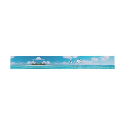 Bandeau De Faire-part Marée Turquoise Tropical Monogram Beach Mariage (Plat)