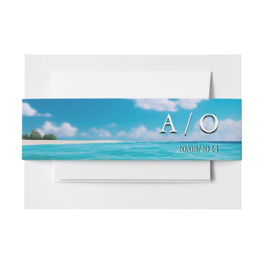 Bandeau De Faire-part Marée Turquoise Tropical Monogram Beach Mariage (Devant Example)