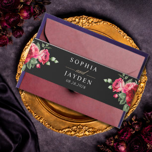 Bandeau De Faire-part Mariage à fleurs noir rouge chic