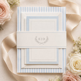 Bandeau De Faire-part Mariage à monogramme rayé bleu et sauge