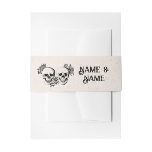 Bandeau De Faire-part Mariage Belly Band Skuls Vintages Roses blancs