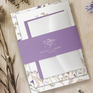 Bandeau De Faire-part Mariage blanc violet fleur sauvage simple