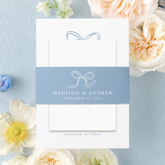 Bandeau De Faire-part Mariage Bleu Élégant à Ruban