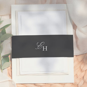 Bandeau De Faire-part Mariage Bohème Minimaliste Monogramme Noir & Blanc