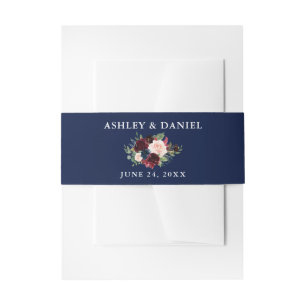 Bandeau De Faire-part Mariage Burgundy Floral Bleu