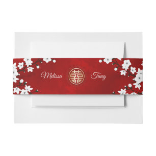 Bandeau De Faire-part Mariage chinois blanc Fleur de cerisier rouge pers