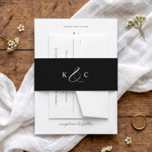 Bandeau De Faire-part Mariage Classique Élégant Simple Noir et Blanc